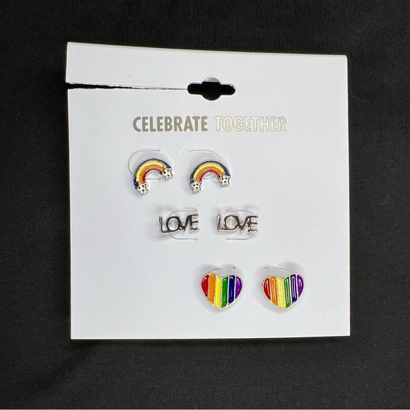Kohl's Jewelry - CELEBRATE TOGETHER KOHL’S 3 PAIRS OF EARRINGS- RAINBOW, LOVE, RAINBOW HEARTS